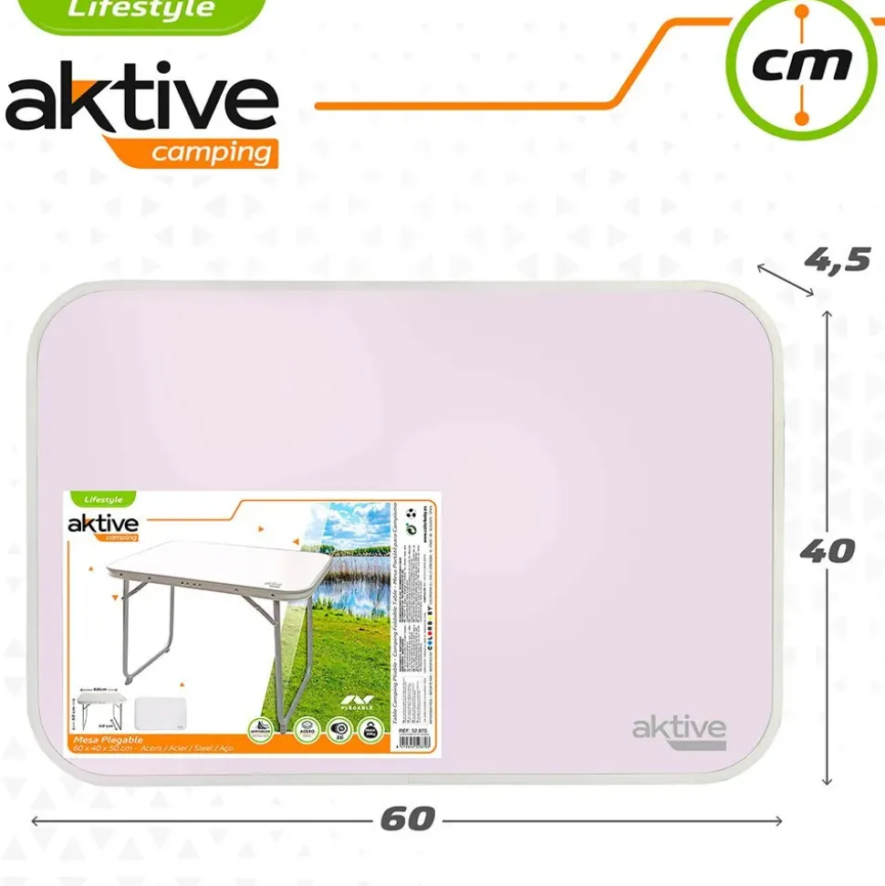 Aktive Mesa plegable de aluminio 60x40x50 cm