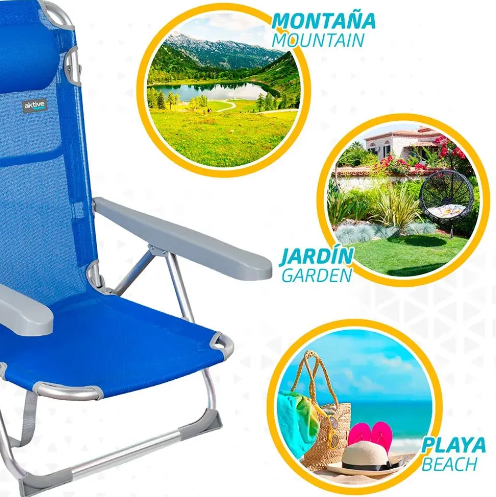 Aktive Silla de Playa Alta Textil 62x60x90 cm
