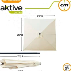Aktive Sombrilla cuadrada con protección UV para poste alto Aluminio 270x270 cm 38 mm 260 cm