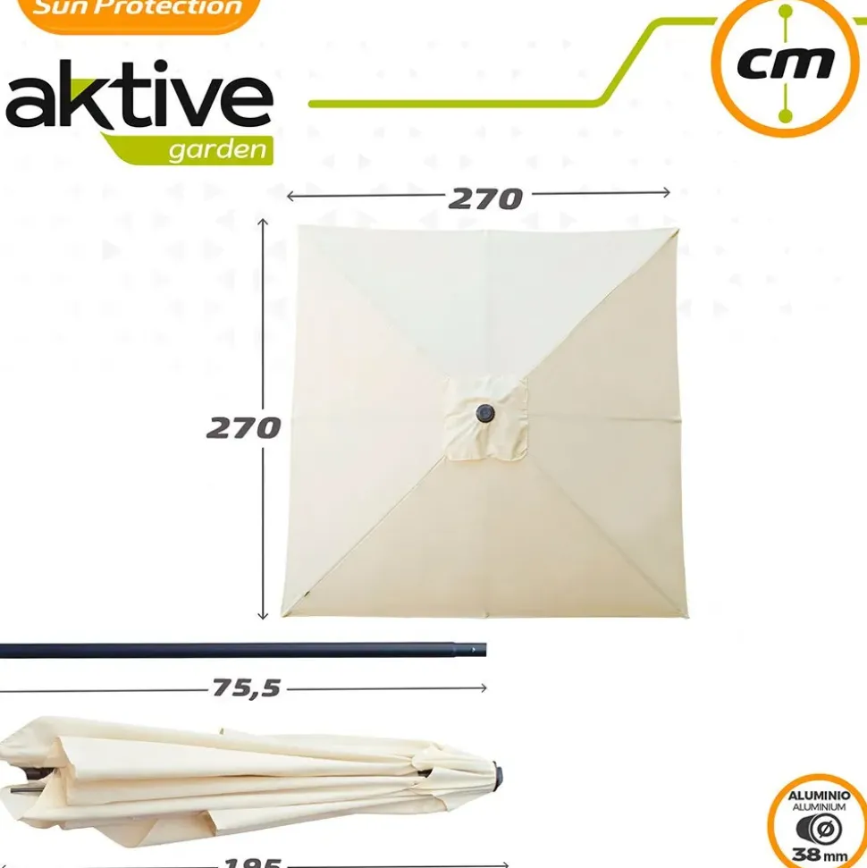Aktive Sombrilla cuadrada con protección UV para poste alto Aluminio 270x270 cm 38 mm 260 cm