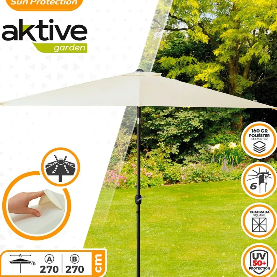 Aktive Sombrilla cuadrada con protección UV para poste alto Aluminio 270x270 cm 38 mm 260 cm