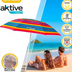 Aktive Sombrilla de playa resistente al viento con protección UV50 180 cm
