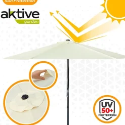 Aktive Sombrilla hexagonal con protección UV y sistema de doble polea Aluminio 270 cm 38 mm 240 cm