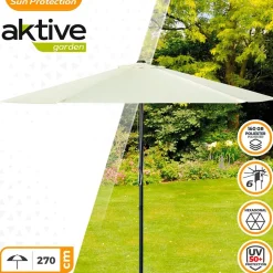 Aktive Sombrilla hexagonal con protección UV y sistema de doble polea Aluminio 270 cm 38 mm 240 cm
