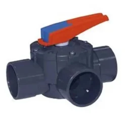 Cepex Válvula de disco rotatoria de 3 vías 15765 Ø50-63 hembra/macho con conexión para enchufe solvente juntas tóricas de EPDM y junta de silicona