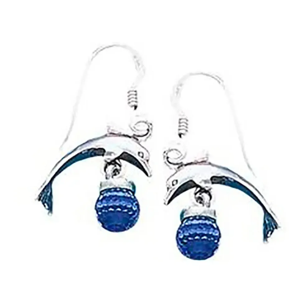 Dive Silver Delfín con pendientes largos de cristal