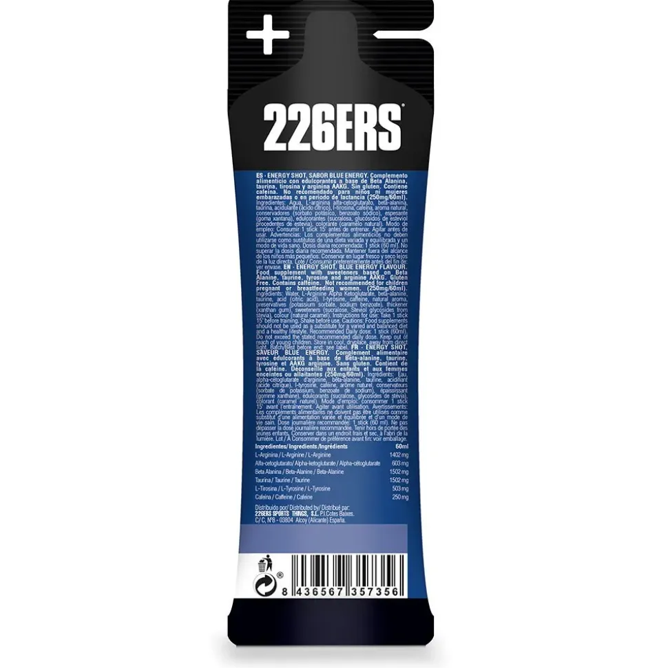 226ERS Bebida energética monodosis Shot Xtrem 250mg CAFF Energía azul 60ml