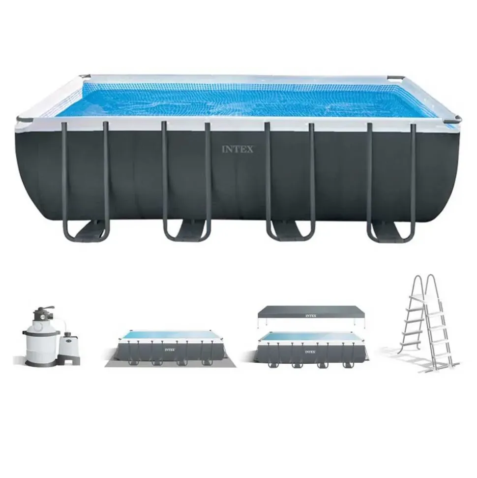 Intex Piscina rectangular con marco sobre el suelo Acero Ultra XTR 549x274x132 cm