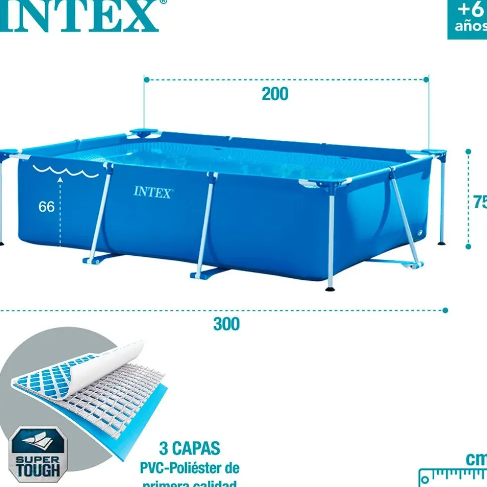 Intex Piscina tubular rectangular Small Frame Collapsible 300x200x75 cm