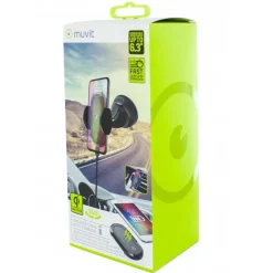 Muvit Soporte Móvil para Coche con Cargador Inalámbrico Qi 5W/7.5W para Salpicadero/Parabrisas/Rejilla de Ventilación 2A 10W